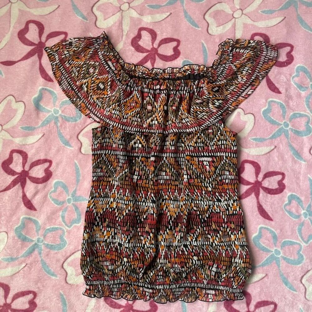 Covington Coquette Boho Smocked Off Shoulder Crop Blouse Size Small